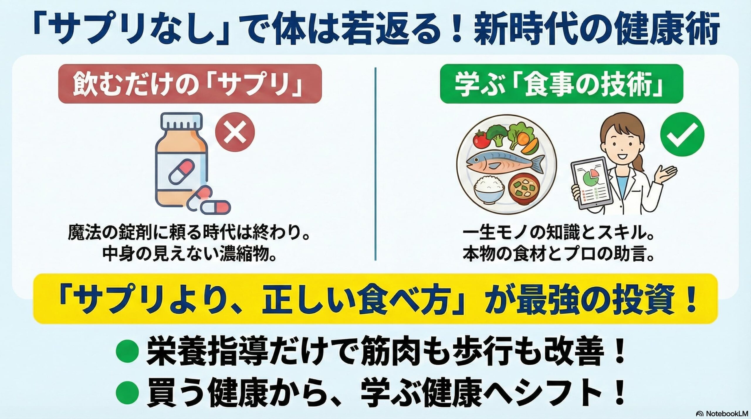 サプリに頼らない栄養指導で高齢者のフレイルが改善