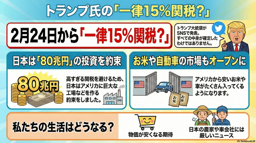 トランプ大統領、通商法122条に基づき新たな一律関税の導入を発表