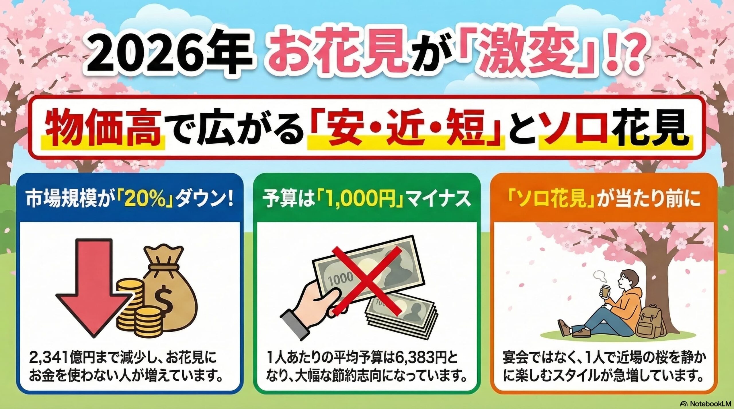 お花見市場が縮小。物価高で進む安・近・短とソロ化