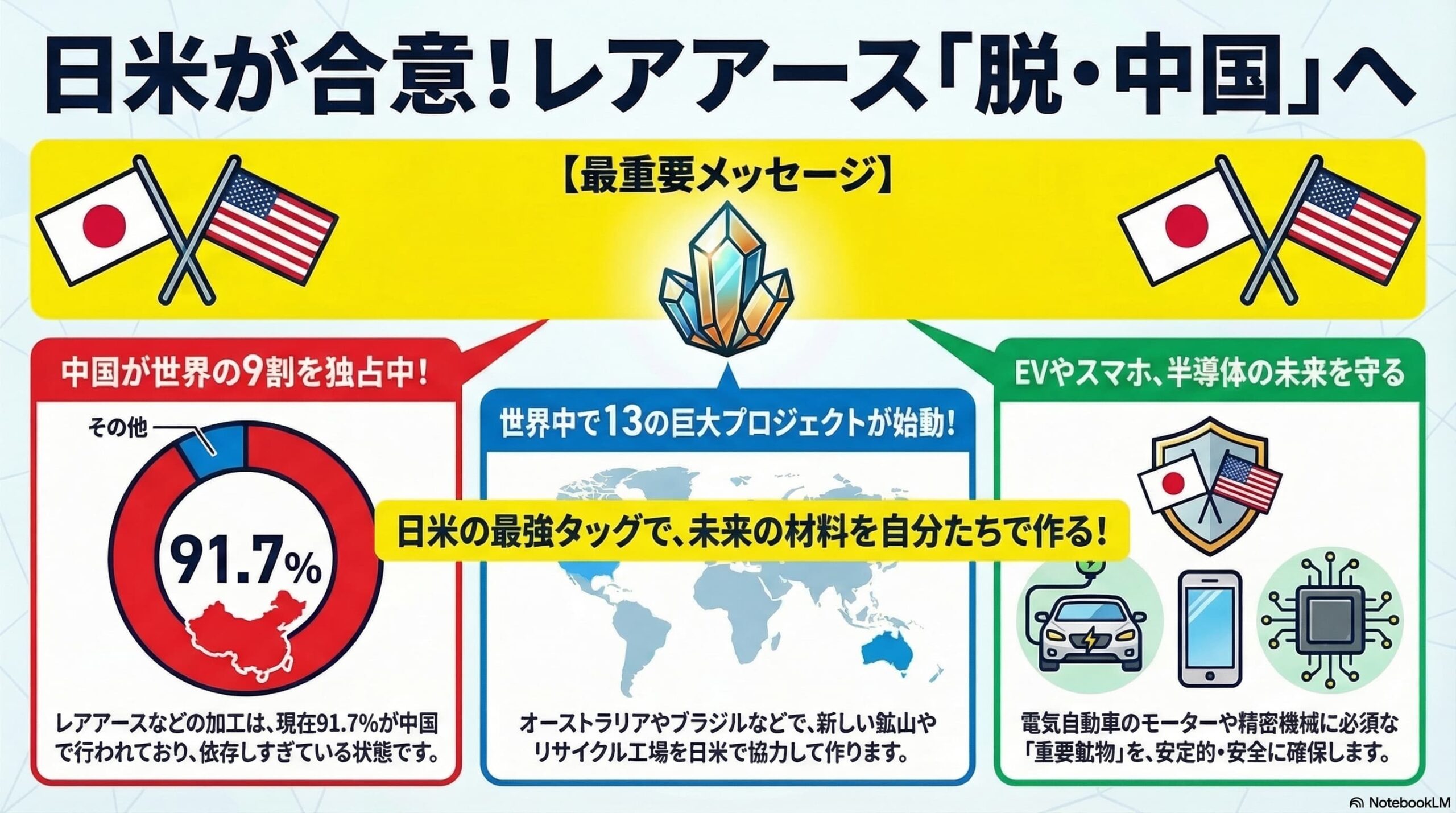 日米両政府、レアアースなど重要鉱物の共同プロジェクト合意